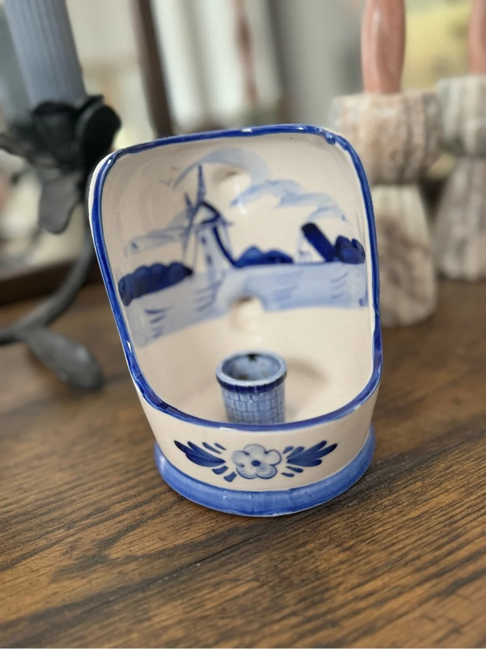 Vintage Delfts Blue Hand Painted Candle Holder 5